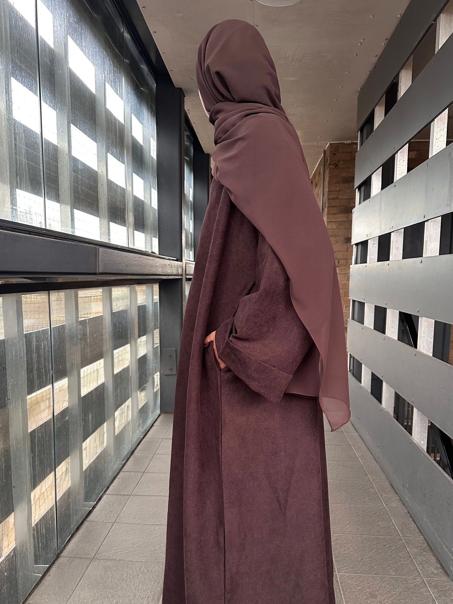 Espresso Brown Open Corduroy Abaya
