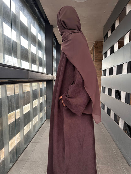 Espresso Brown Open Corduroy Abaya