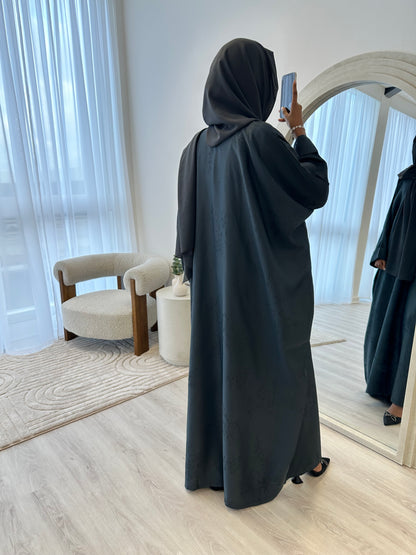 Midnight Teal Charcoal Jacquard Oversized Abaya