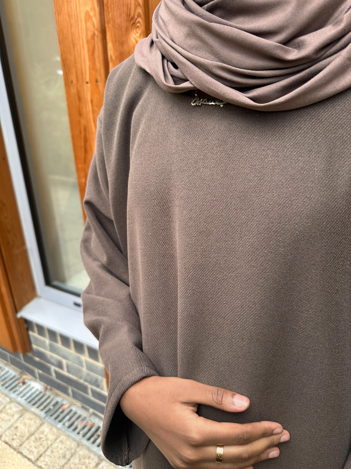 Mocha Soft Brushed Twill Abaya Dress