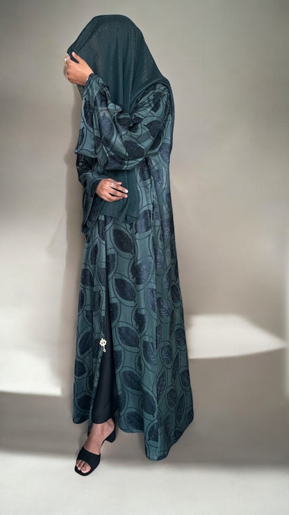 Emerald Velvet Bloom Abaya