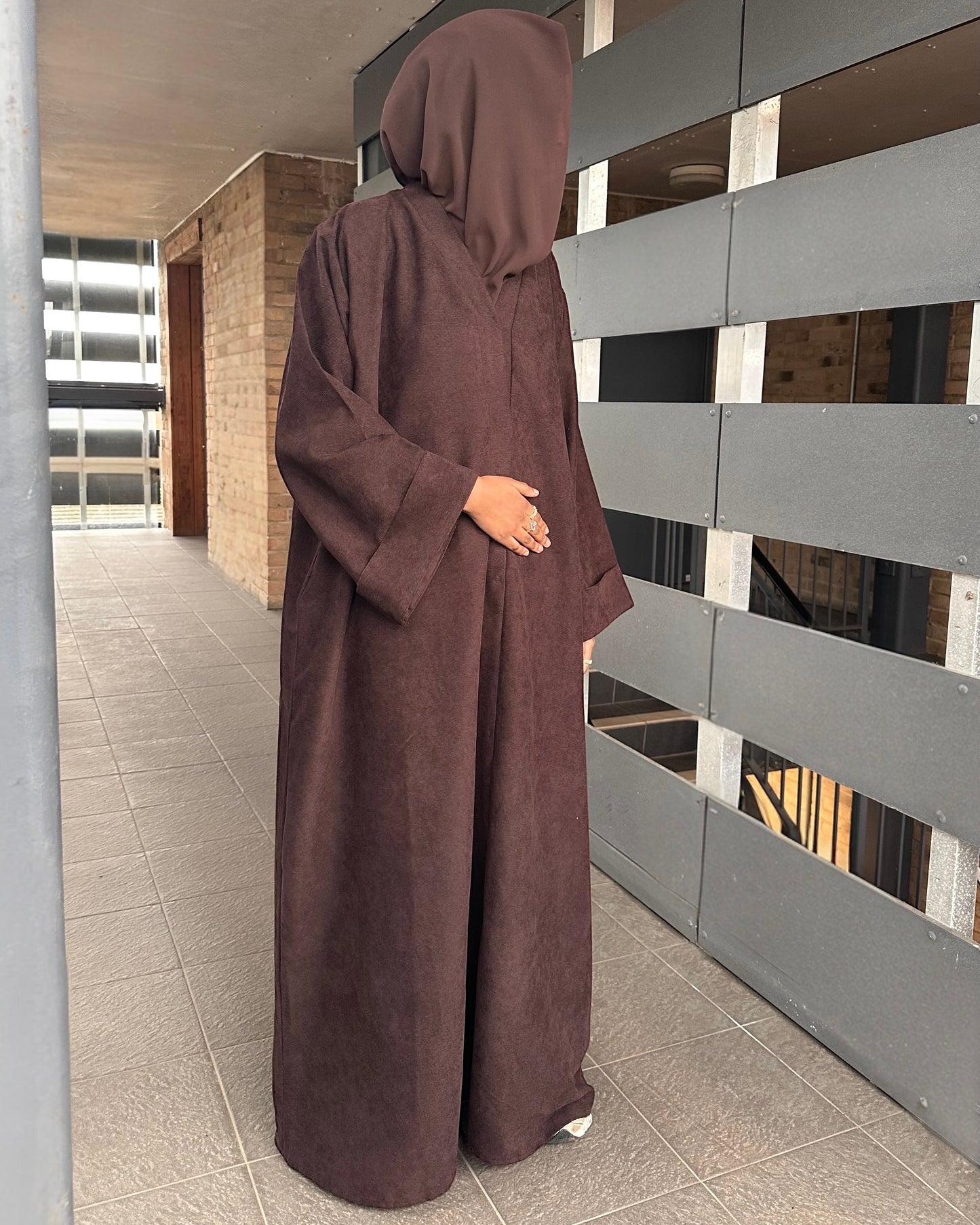 Espresso Brown Open Corduroy Abaya