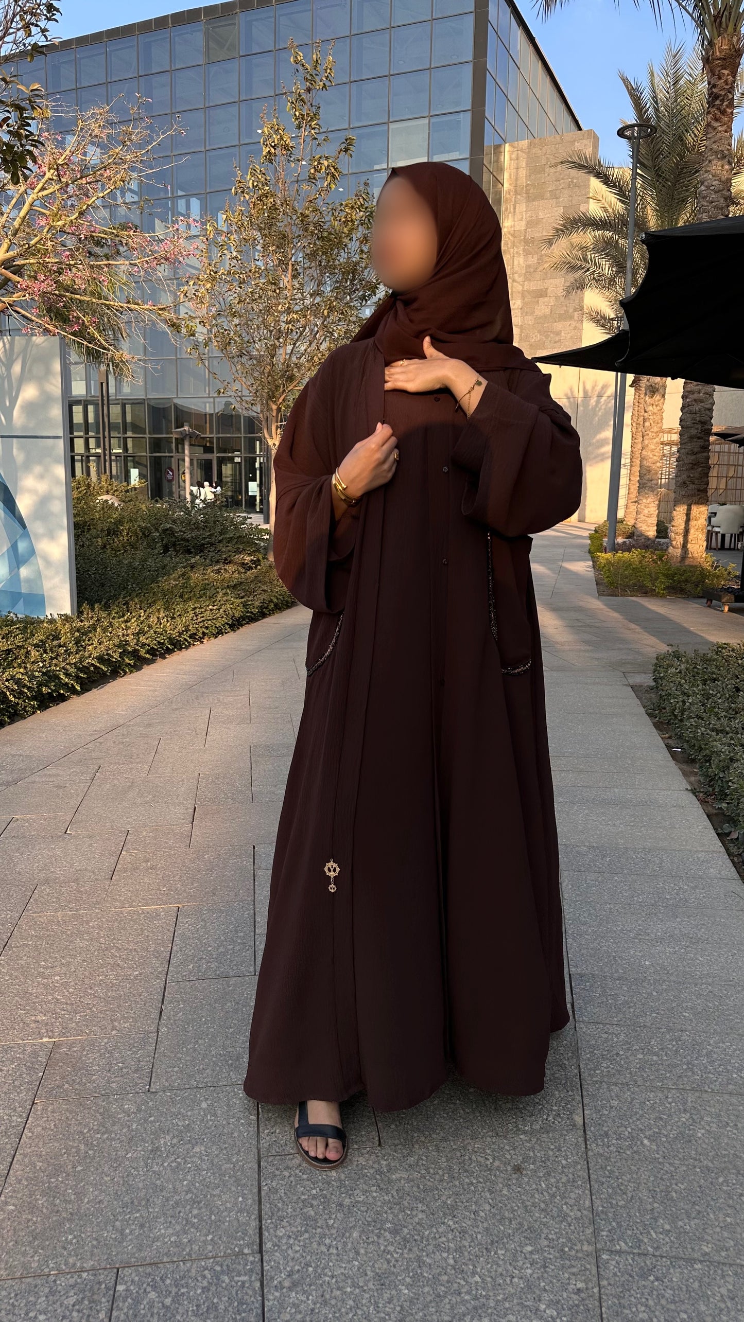 Brown Beads Luxe Abaya Set