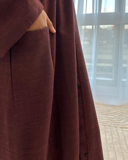 Burgundy Linen Abaya Set