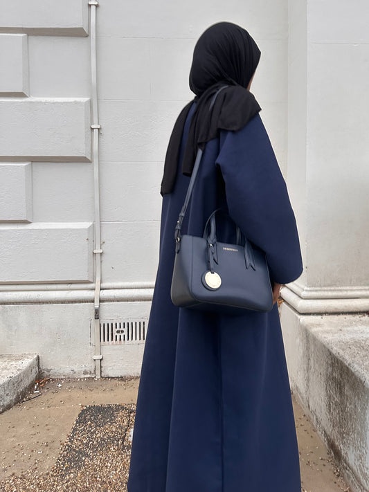 Navy Soft Wool Melton Abaya Dress