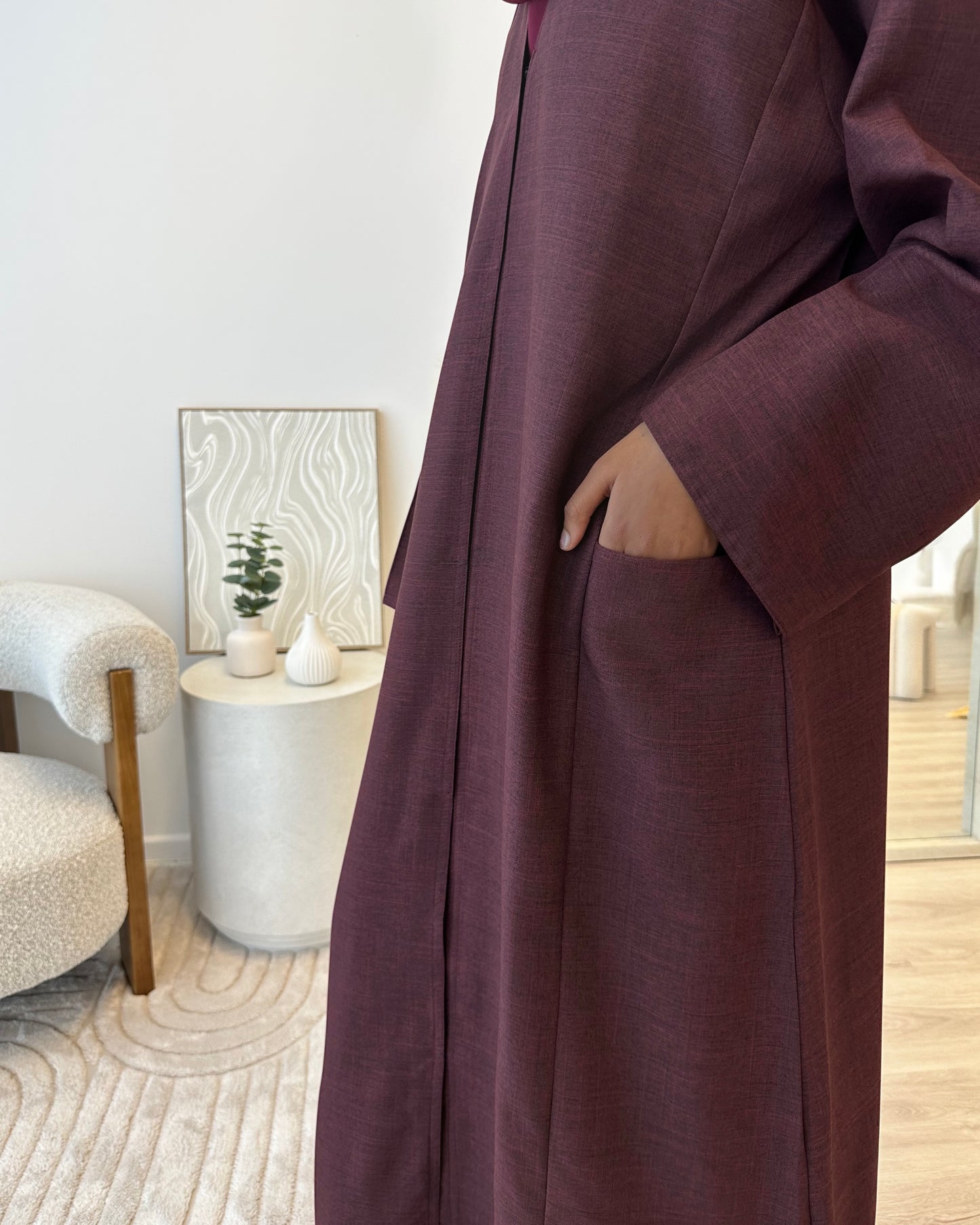 Burgundy Linen Abaya Set