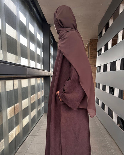 Espresso Brown Open Corduroy Abaya