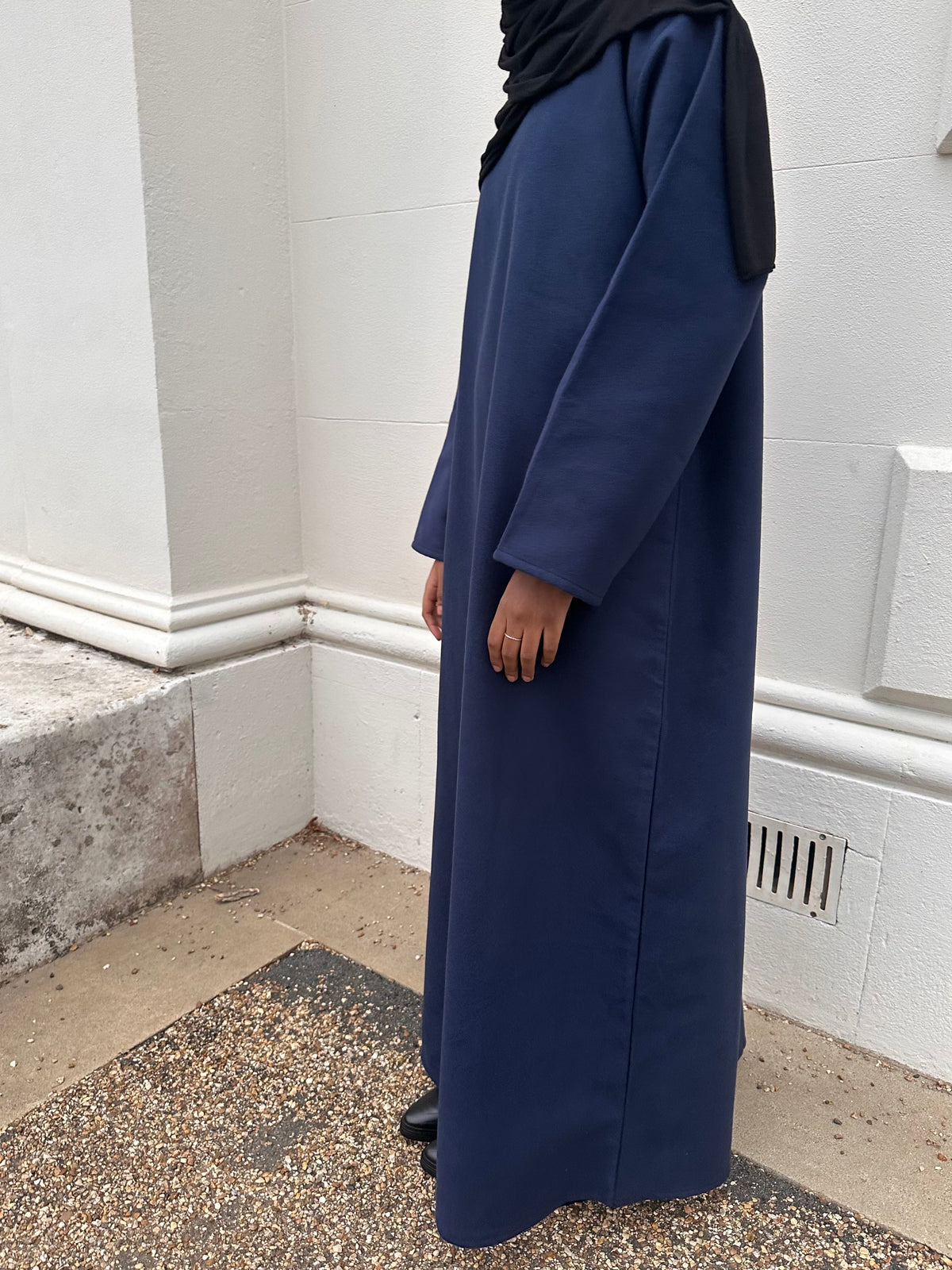 Navy Soft Wool Melton Abaya Dress