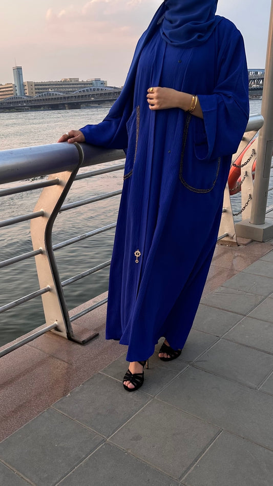 Royal Blue Beads Luxe Abaya Set (clearance)