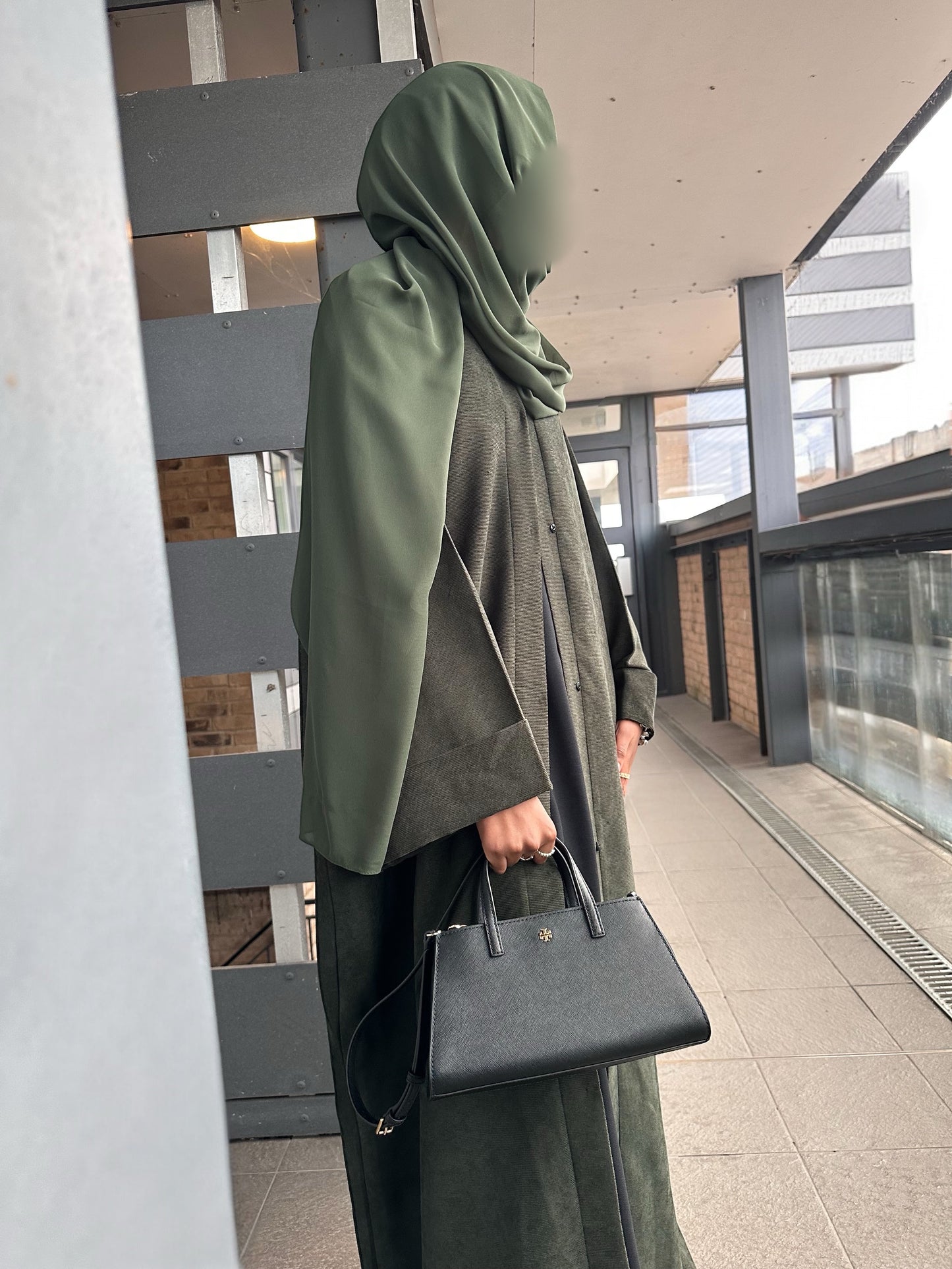 Olive Green Open Corduroy Abaya