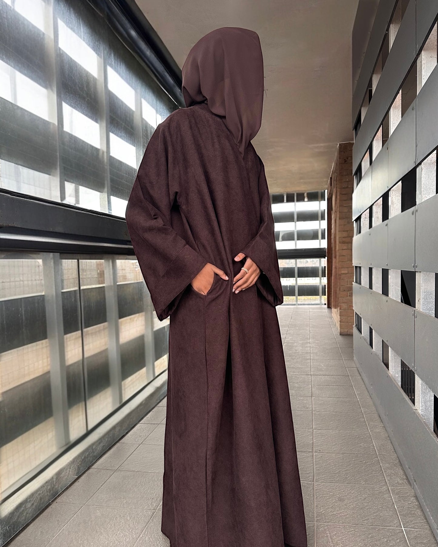 Espresso Brown Open Corduroy Abaya
