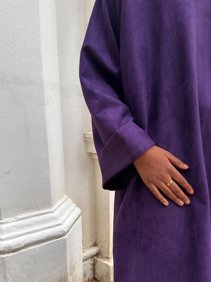 Deep Royal Purple Suede Closed Abaya