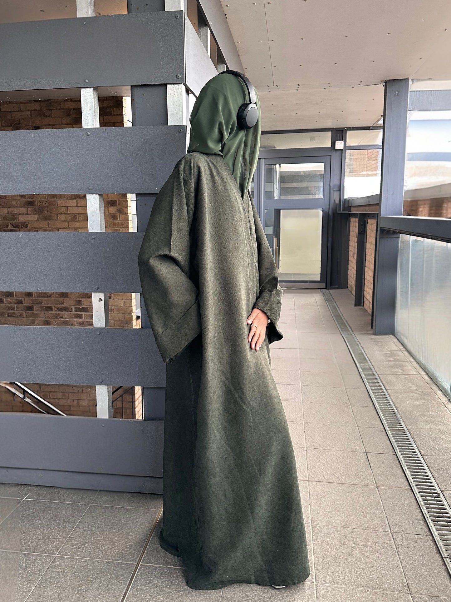 Olive Green Open Corduroy Abaya