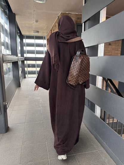 Espresso Brown Open Corduroy Abaya