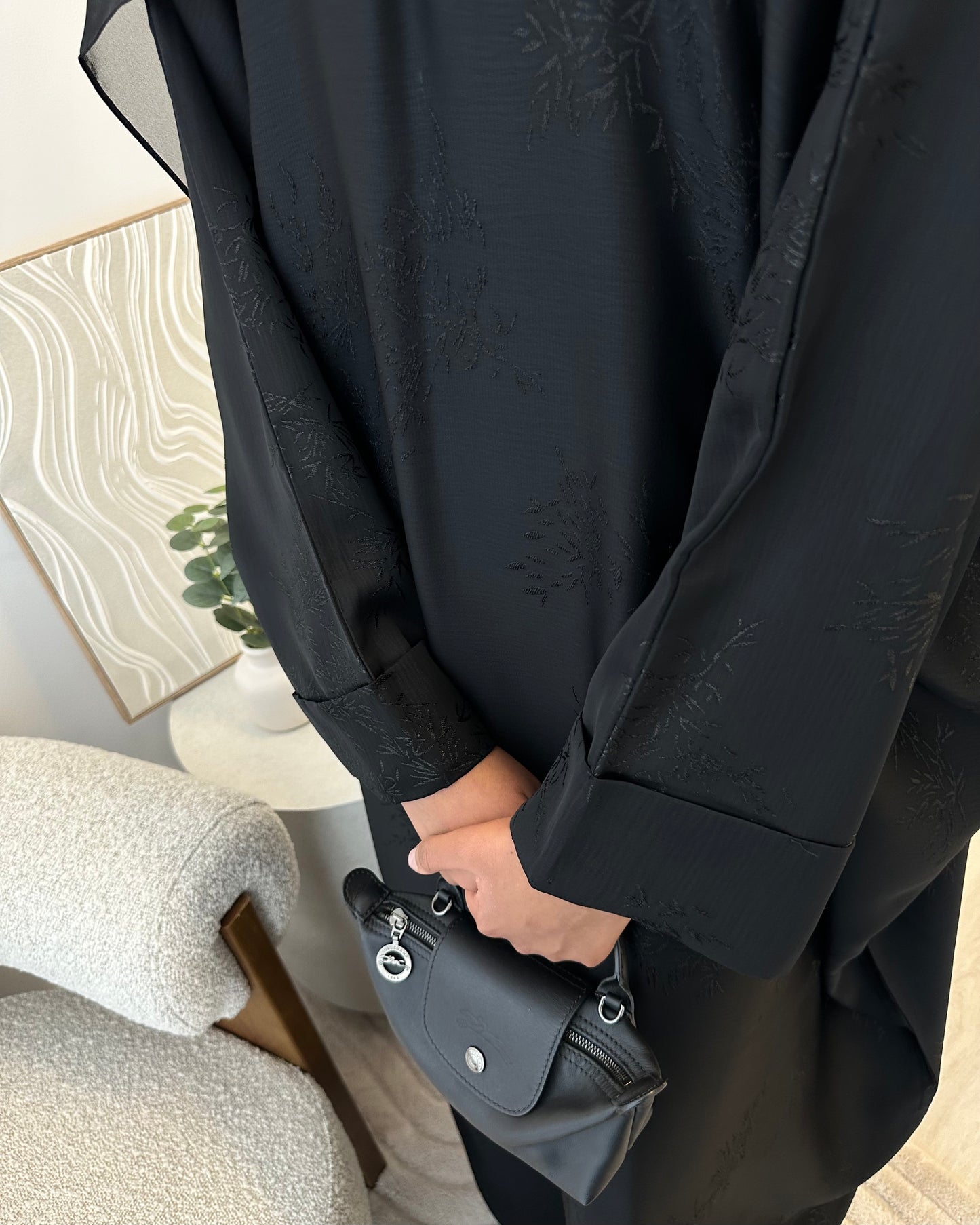 Black Jacquard Oversized Abaya