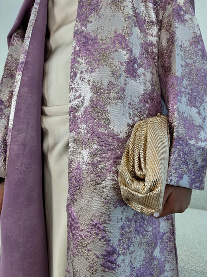 Soft Lilac and Champagne Beige Premium Jacquard Kimono Set