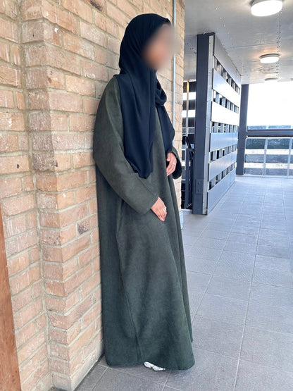 Dark Olive Green Corduroy Closed Abaya