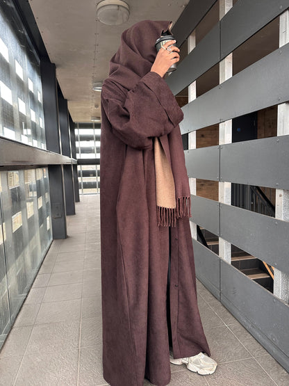 Espresso Brown Open Corduroy Abaya