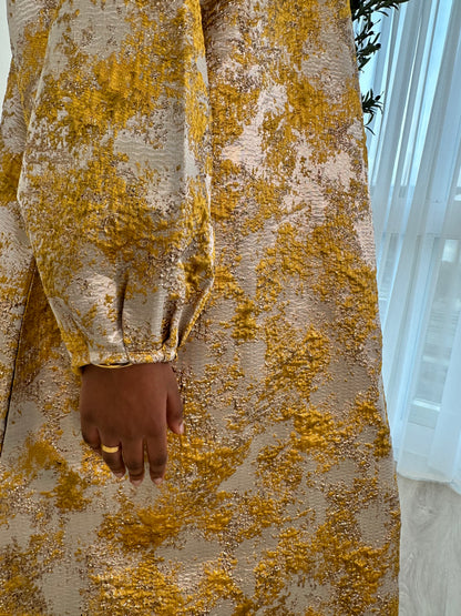 Mustard Gold and Champagne Beige Jacquard Dress Set