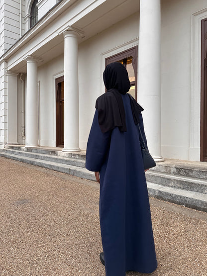 Navy Soft Wool Melton Abaya Dress