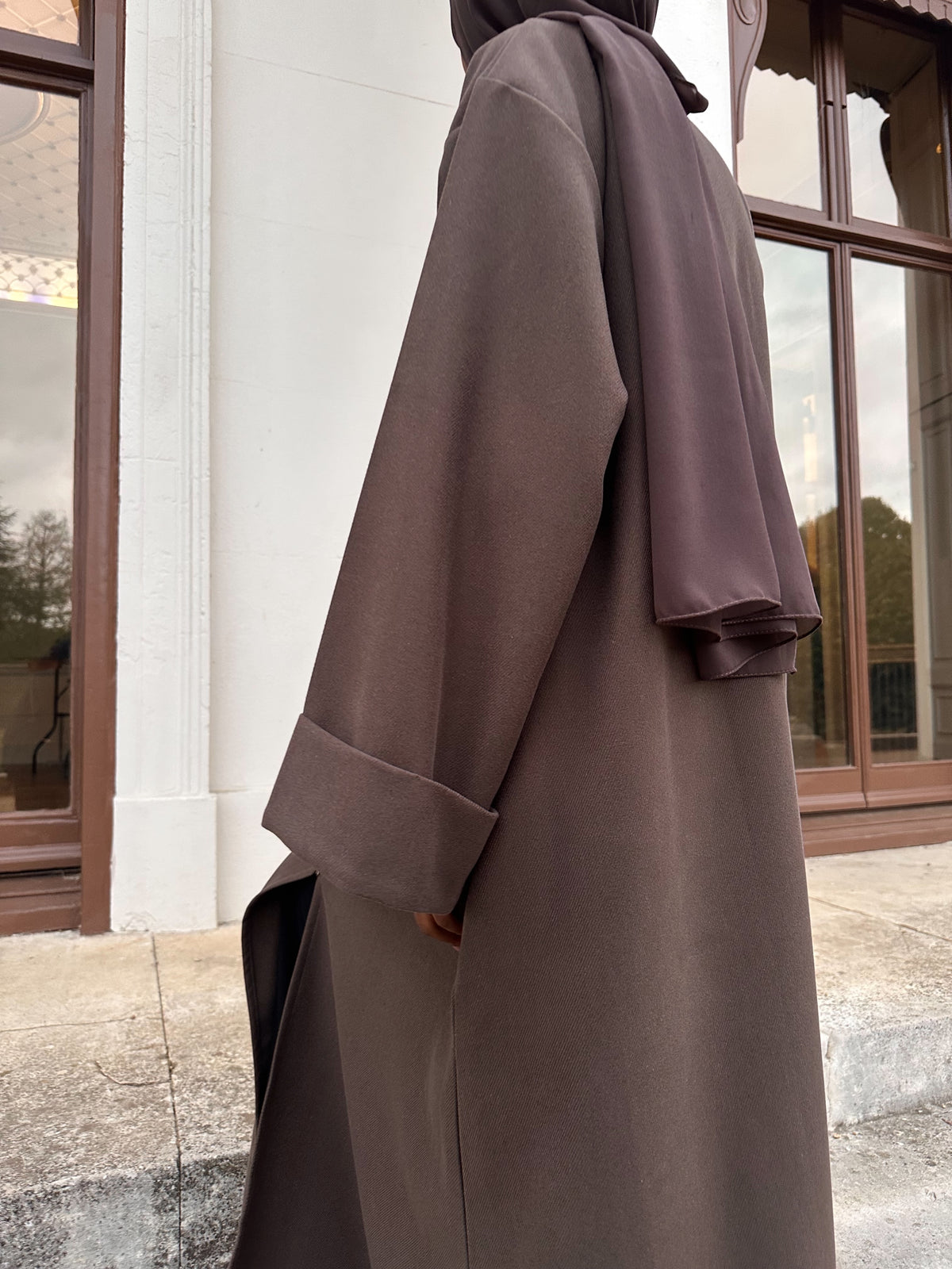 Taupe Brushed Twill Open Abaya Kimono