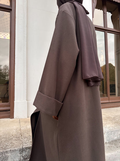 Taupe Brushed Twill Open Abaya Kimono
