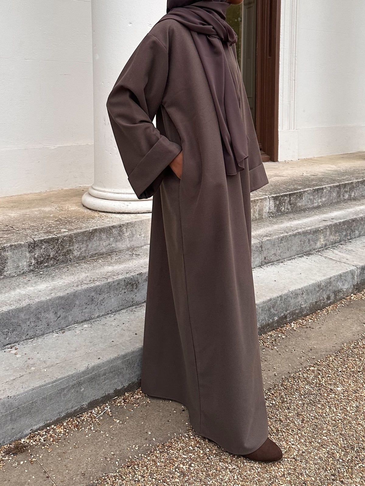 Taupe Brushed Twill Open Abaya Kimono