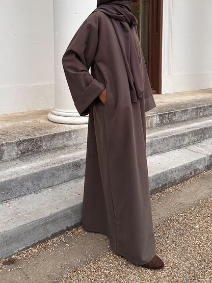 Taupe Brushed Twill Open Abaya Kimono