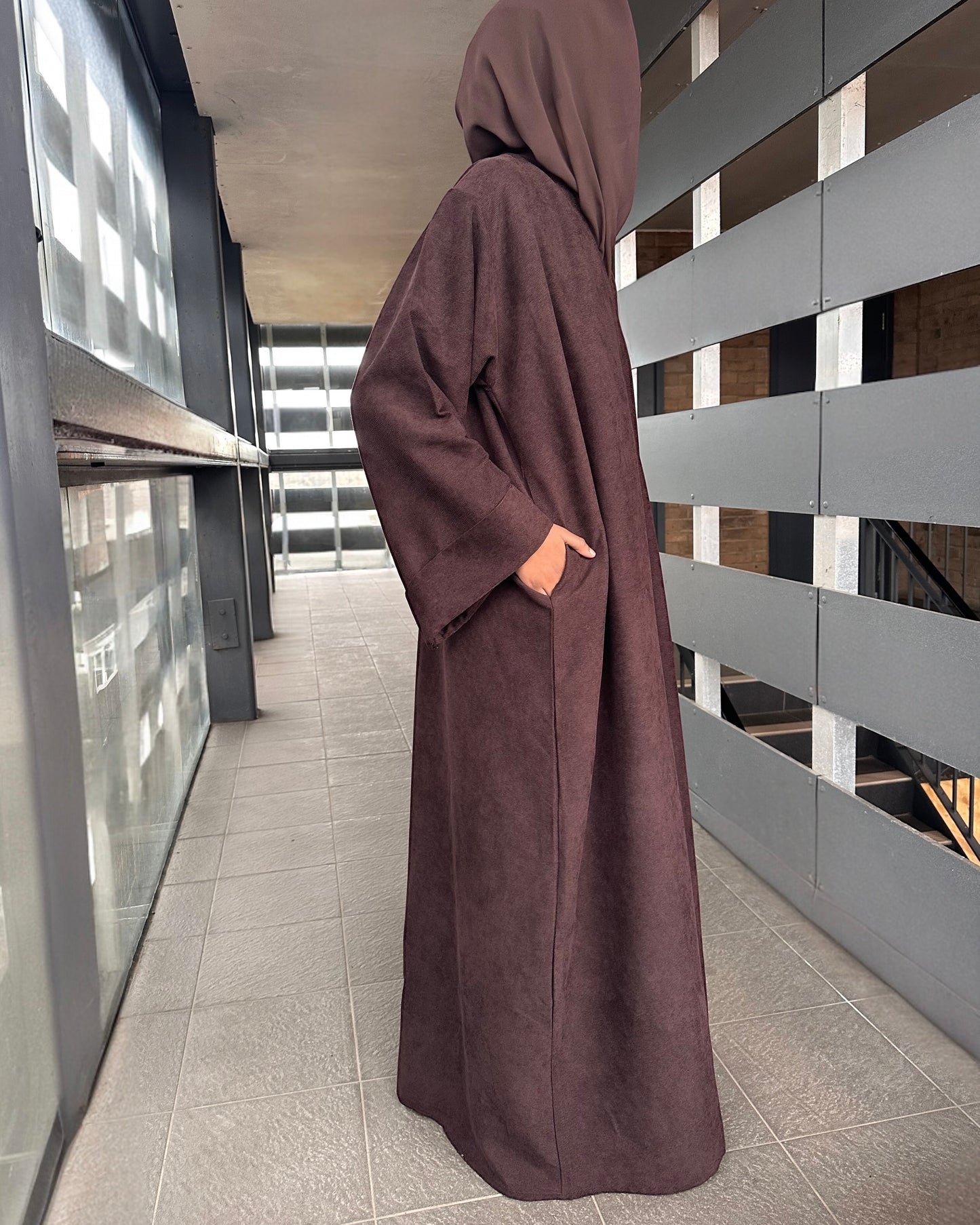 Espresso Brown Open Corduroy Abaya