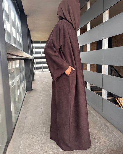 Espresso Brown Open Corduroy Abaya