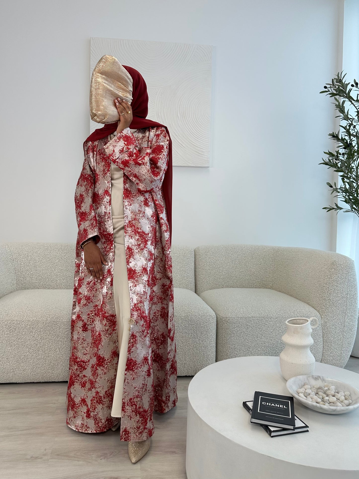 Burgundy and Champagne Premium Jacquard Kimono Set