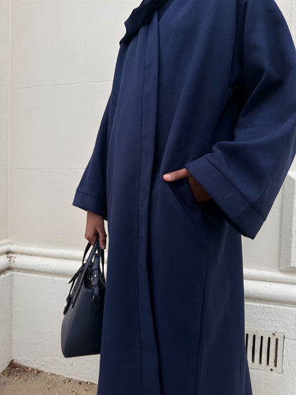 Midnight Navy Wool Abaya Kimono