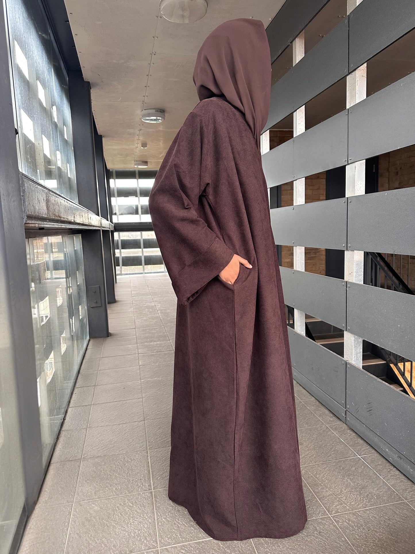 Espresso Brown Open Corduroy Abaya
