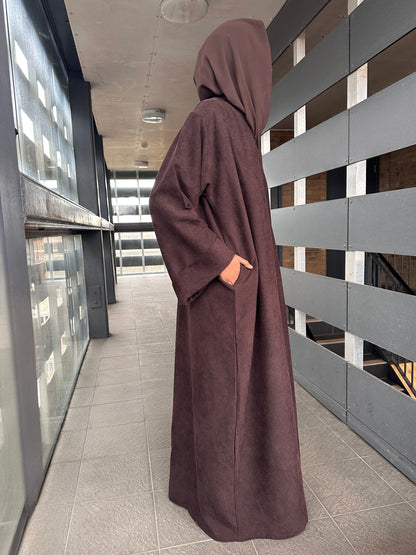 Espresso Brown Open Corduroy Abaya