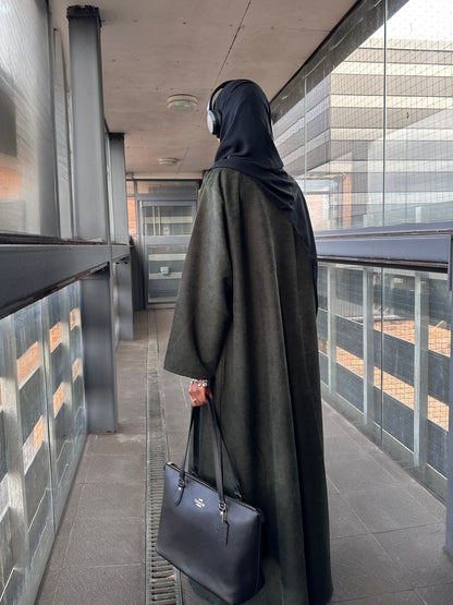 Dark Olive Green Corduroy Closed Abaya