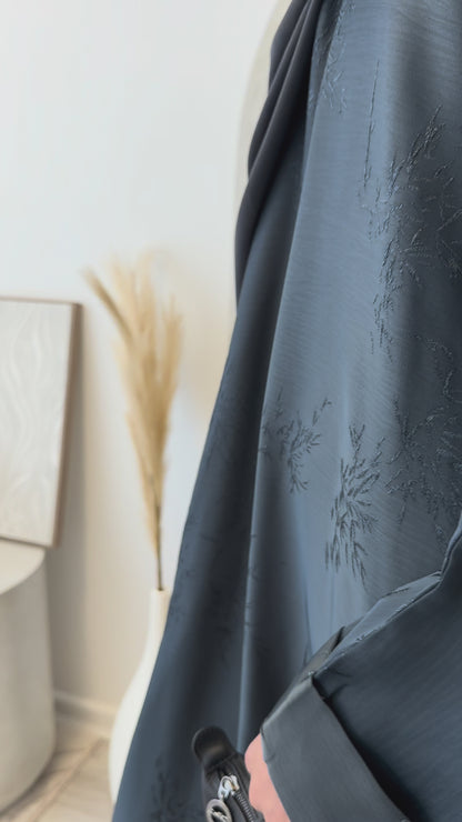 Midnight Teal Charcoal Jacquard Oversized Abaya