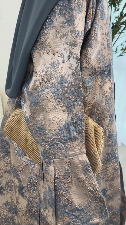 Dusty Blue and Champagne Beige Jacquard Dress Set