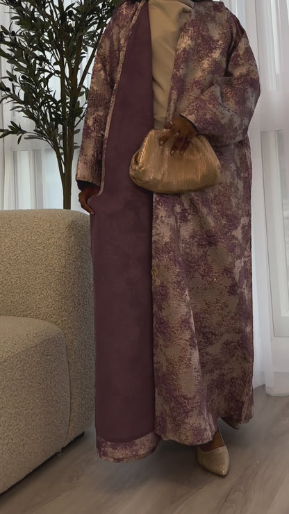 Soft Lilac and Champagne Beige Premium Jacquard Kimono Set