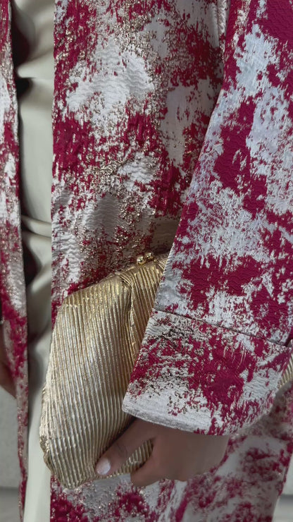 Burgundy and Champagne Premium Jacquard Kimono Set