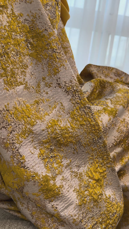 Mustard Gold and Champagne Beige Jacquard Dress Set